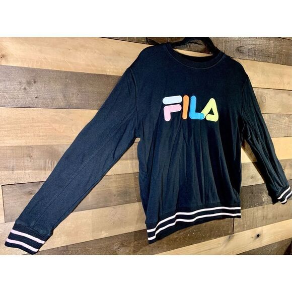 Original Vintage Fila Black Pastel Spell Out Logo Size M - Picture 3 of 7